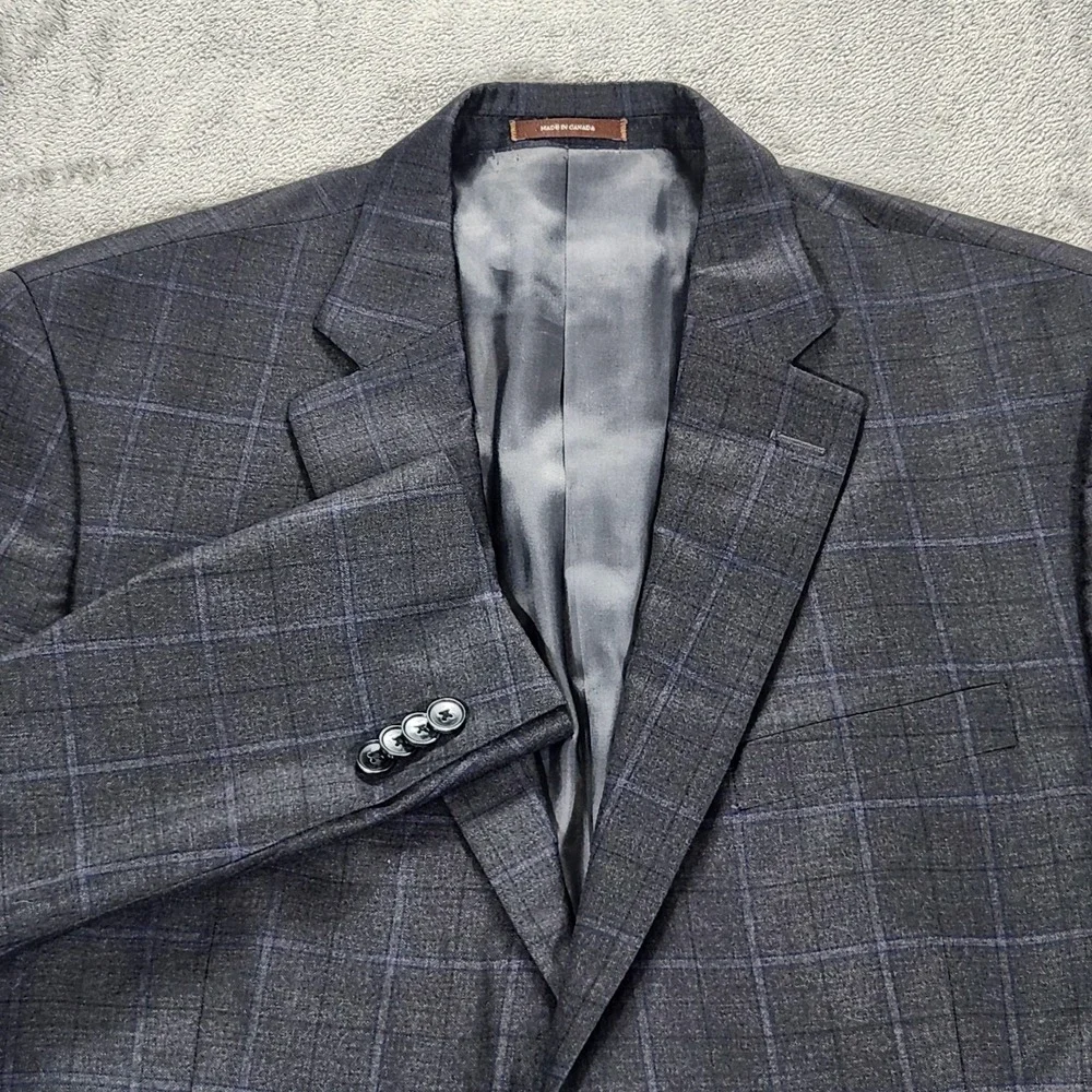Peter Millar Blazer Mens 42R Gray Plaid Wool Made In Canada Sport Coat Jacket